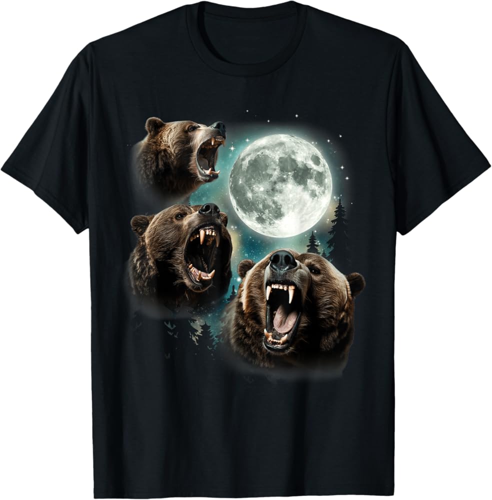 Amazon.com: Three Grizzly Bears Howl At Moon Starry Mountain